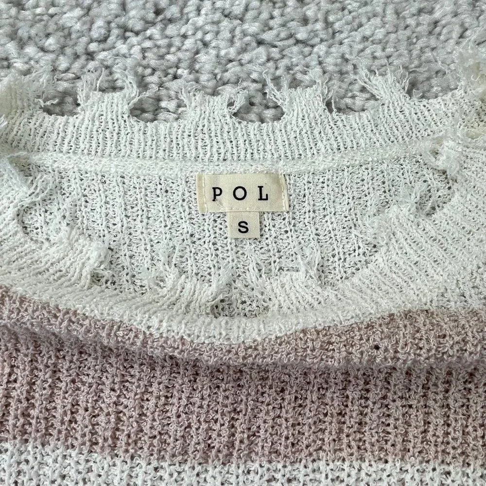 POL White Multi Stripe Distressed Sweater Womens Small NEW